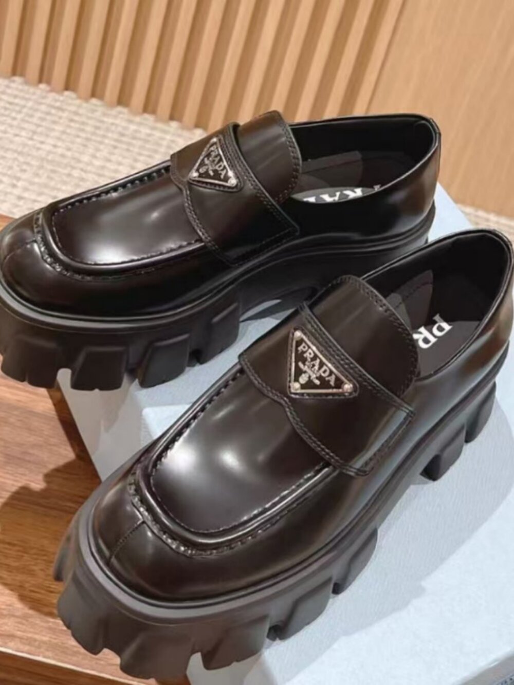 Prada Black Chunky Lug Sole Loafers